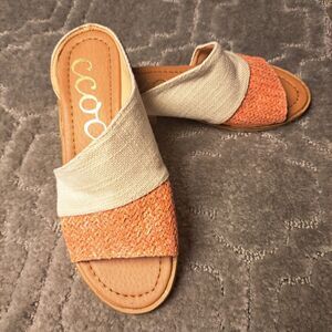 CCOCCI BAMBI OPEN TOE SLIDES SANDALS WOMENS SIZE 5.5 MANGO IVORY 1" HEEL NWOT